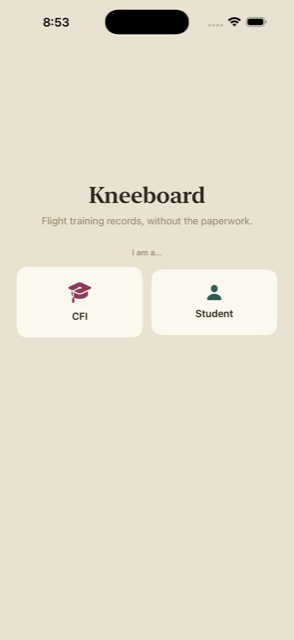 Kneeboard onboarding screen