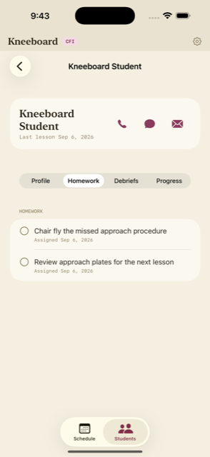 Student homework list